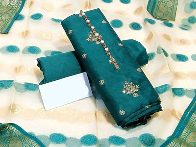 Banarsi Style Embroidered Raw Silk Dress with Organza Jacquard Dupatta (DZ16162)