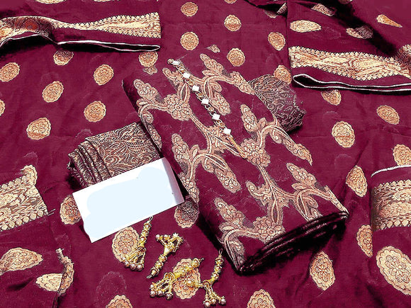 Banarsi Style Cotton Jacquard Suit with Cotton Jacquard Dupatta (DZ14880)