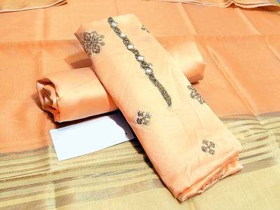 Banarsi Style Embroidered Shamoz Silk Dress with Silk Jhalar Dupatta (DZ16108)
