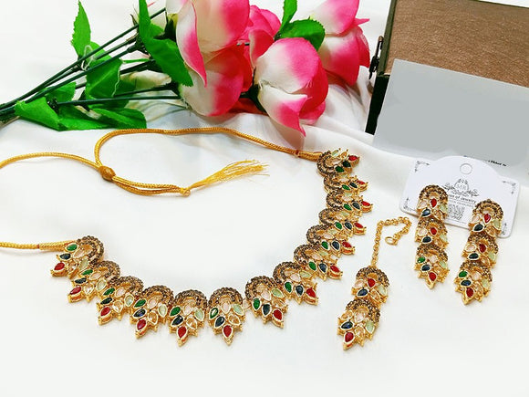 Indian Style Zircon Studded Party Wear Jewellery Set (DZ16786)