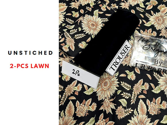 2-Piece Sunflower Print Black Lawn Dress 2023 (DZ15912)