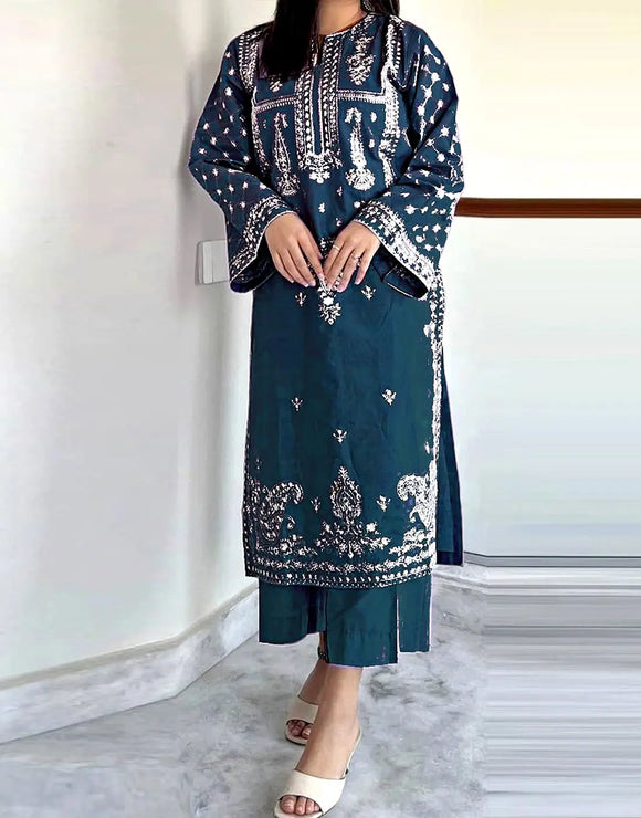 Stunning 2-Piece Embroidered Dhanak Dress for Daily Wear (DZ18261)