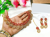 Indian Style Zircon Studded Party Wear Jewellery Set with Earrings & Tikka (DZ16783)