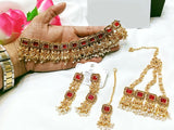 Bridal Choker Necklace Set with Earrings, Jhumar and Maang Teeka (DZ16763)