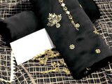 Embroidered Black Shamoz Silk Party Wear Dress with Shamoz Silk Trouser (DZ14633)