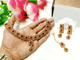 Indian Style Zircon Studded Party Wear Jewellery Set (DZ16780)