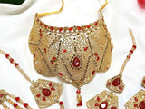 Bridal Collar Choker Jewellery Set with Earrings, Jhumar and Maang Teeka (DZ16745)