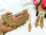 Heavy Bridal Jewelry Set with Earrings & Tikka (DZ16761)
