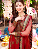 Fancy Embroidered Red Chiffon Party Wear Dress (DZ17583)