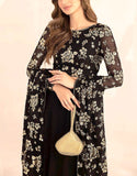 Luxury Heavy Embroidered Black Chiffon Wedding Saree (DZ17615)