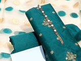 Banarsi Style Embroidered Raw Silk Dress with Organza Jacquard Dupatta (DZ16162)