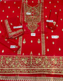 Fancy Embroidered Red Chiffon Party Wear Dress (DZ17583)