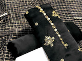 Embroidered Black Shamoz Silk Party Wear Dress with Shamoz Silk Trouser (DZ14633)