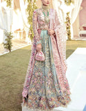 Glamorous Embroidered Net Bridal Lehenga in Blush Pink & Sage Green Color (DZ18659)