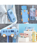 Adorable Bus Design School Water Bottle for Kids – Safe, Fun & Easy to Carry (DZ18561_Blue)