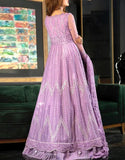 Glamorous 9mm Sequins Embroidered Mauve Chiffon Maxi Dress - Perfect for Party & Wedding Wear(DZ18537)