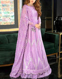 Glamorous 9mm Sequins Embroidered Mauve Chiffon Maxi Dress - Perfect for Party & Wedding Wear(DZ18537)