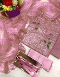 Glittering Sequins Embroidered Mauve Chiffon Wedding Dress with Emb. Rose on Front (DZ18453)