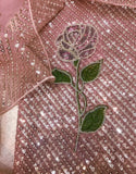 Glittering Sequins Embroidered Mauve Chiffon Wedding Dress with Emb. Rose on Front (DZ18453)
