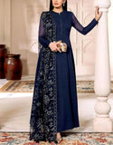 Graceful Embroidered Navy Blue Chiffon Wedding & Party Wear Dress (DZ18473)