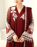 Elegant Decent Embroidered Maroon Chiffon Party Wear Dress (DZ18535)