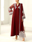Elegant Decent Embroidered Maroon Chiffon Party Wear Dress (DZ18535)
