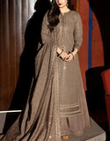 Glamorous Intricate Embroidered Taupe-Brown Chiffon Party & Wedding Dress (DZ18663)