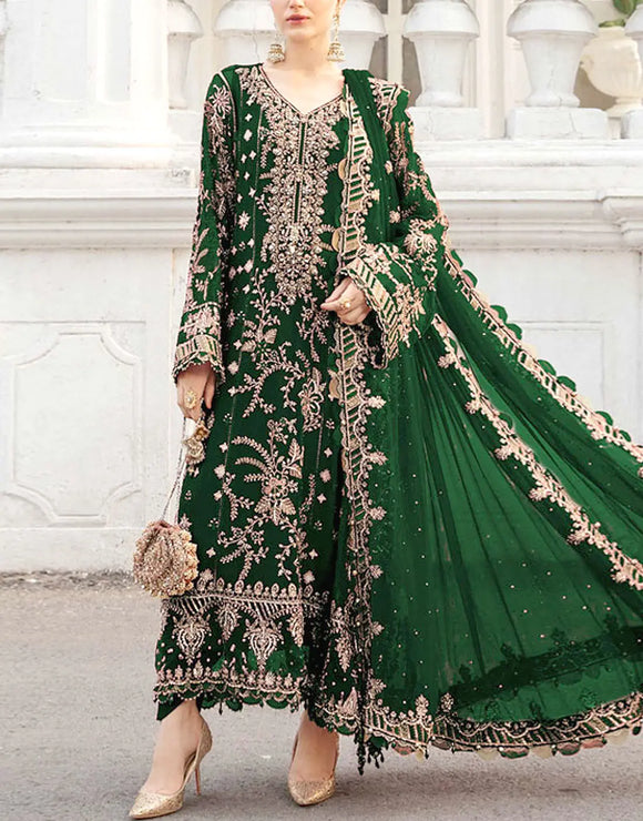 Heavy Embroidered with Adda-Work Bottle Green Chiffon Dress (DZ18718) DressyZone.com Heavy Embroidered with Adda-Work Bottle Green Chiffon Dress (DZ18718) DressyZone.com