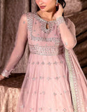 Heavy Embroidered Blush Pink Chiffon Maxi Dress (DZ18614)