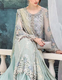 Premium 3D & Cutwork Embroidered Ice Blue Chiffon Party Wear Dress (DZ18630)