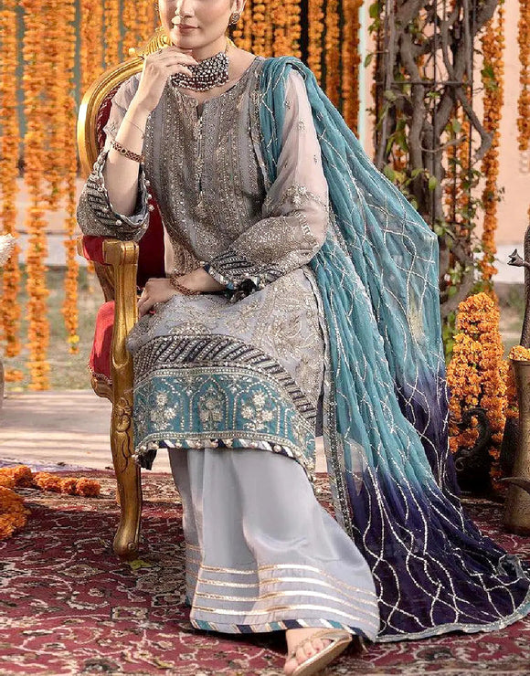 Graceful Embroidered Grey Chiffon Dress for Formal & Party Ready Look (DZ18449)