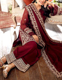 Gorgeous Heavy Embroidered Maroon Chiffon Wedding Dress (DZ18594)