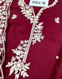 Gorgeous Heavy Embroidered Maroon Chiffon Wedding Dress (DZ18594)