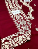 Gorgeous Heavy Embroidered Maroon Chiffon Wedding Dress (DZ18594)