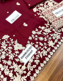 Gorgeous Heavy Embroidered Maroon Chiffon Wedding Dress (DZ18594)