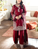 Gorgeous Heavy Embroidered Maroon Chiffon Wedding Dress (DZ18594)