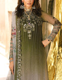 Handcrafted & Embroidered Dip Dye Moss Green Chiffon Mehndi Outfit (DZ18629)