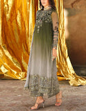 Handcrafted & Embroidered Dip Dye Moss Green Chiffon Mehndi Outfit (DZ18629)