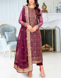 Exquisite Embroidered Deep Plum Chiffon Wedding Dress (DZ18634)