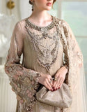 Premium Heavy Embroidered Beige Chiffon Wedding Dress (DZ18652)