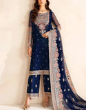 Ethnic Embroidered Navy Blue Chiffon Dress for Parties & Weddings (DZ18664)