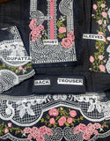 Luxury Schiffli Embroidered Black Cotton Lawn Dress with 4-Side Emb. Chiffon Dupatta (DZ18856)