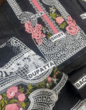 Luxury Schiffli Embroidered Black Cotton Lawn Dress with 4-Side Emb. Chiffon Dupatta (DZ18856)
