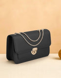 Trendy Twist Lock Closure Crossbody Bag for Girls - Black (DZ18584)