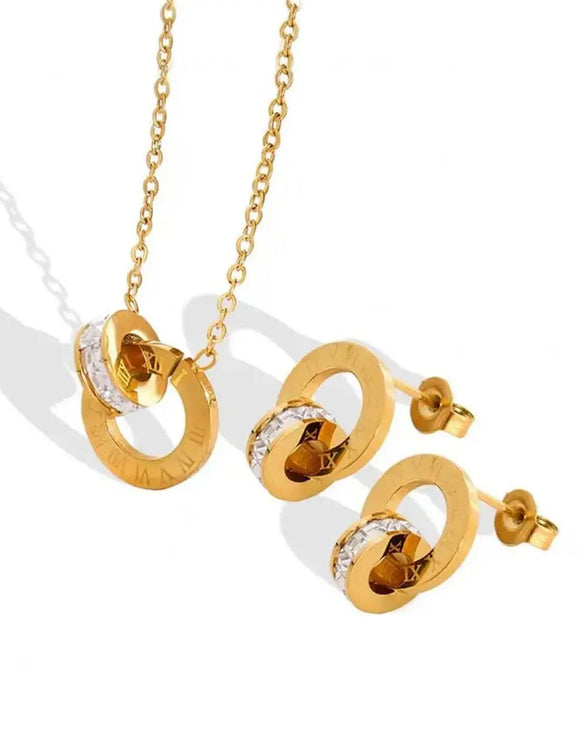 Designer Inspired Gold Plated Roman Numeral Locket Set (DZ18371)