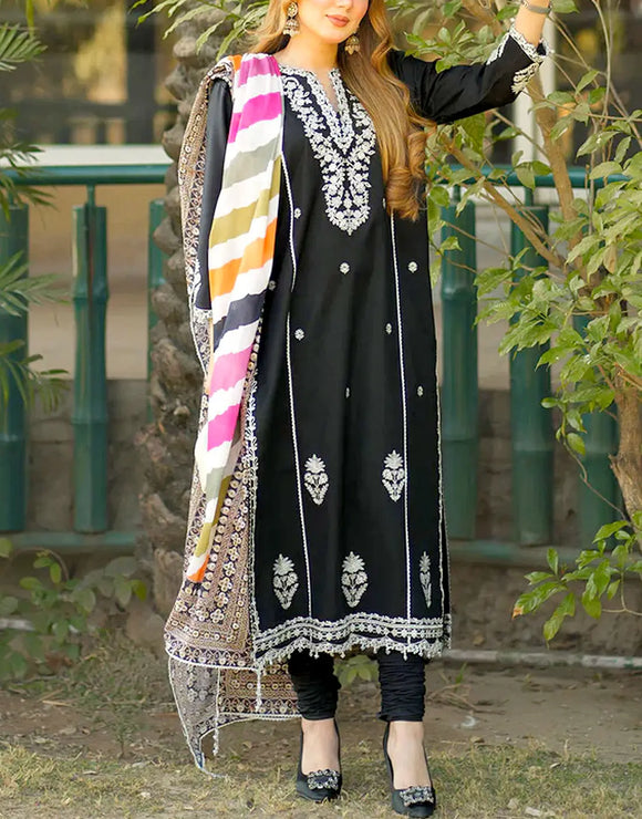 dhanak formal dresses Elegant Embroidered Black Dress for Women (DZ18590) – Collection:TM-Sculpt