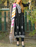 Elegant Embroidered Black Dhanak Dress for Women (DZ18590)