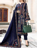 Traditional Heavy Embroidered Navy Blue Dhanak Dress with Emb. Dhanak Shawl (DZ18492)