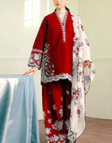 Most Demanding Embroidered Red Dhanak Dress with Embroidered Bottoms (DZ18587)