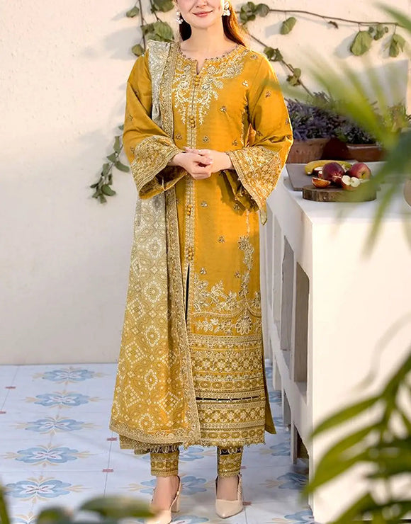 Heavy Embroidered Mustard Dhanak Winter Dress Elegant Formal Wear fo DressyZone.com Heavy Embroidered Mustard Dhanak Winter Dress Elegant Formal Wear fo DressyZone.com